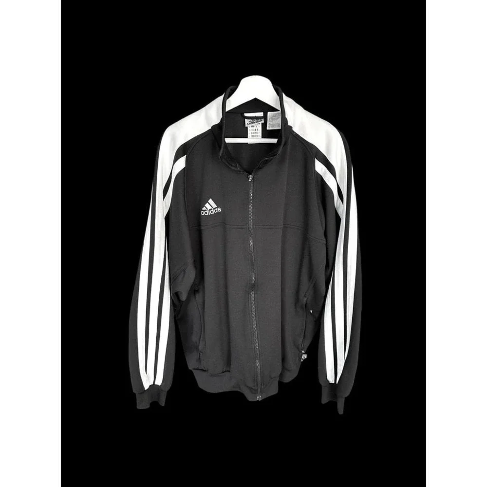 Vintage 90's Adidas Track Jacket Sz XL‎ Big Three Stripe Sleeves Black White